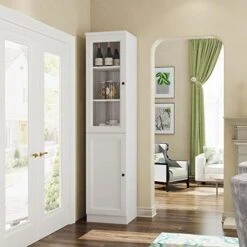 DiDuGo Large Kitchen Hutch Storage Cabinet With Adjustable Shelves & Glass Door, Kitchen Pantry Cabinets Kitchen Storage Cabinet, For Living Room White (47.2”W X 15.7”D X 70.9”H) -Amazon Store 41dre7SWhVL. AC