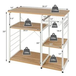 Giantex Kitchen Baker’s Rack Industrial Style Microwave Oven Stand With Wire Basket, 6 Hooks, 3 Storage Shelves, Standing Coffee Bar Table Metal Frame (Natural & White) 14 Giantex Kitchen Baker’s Rack Industrial Style Microwave Oven Stand With Wire Basket, 6 Hooks, 3 Storage Shelves, Standing Coffee Bar Table Metal Frame (Natural & White) -Amazon Store 41dwZsqjrnL