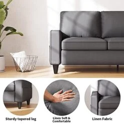 Lonkwa L-Shaped Couches Convertible Storage Ottoman 3-Seat Grey Sectional Sofas For Living Room/Bedroom/Office/Small Space, Dark Gray -Amazon Store 41dx12bWOlL