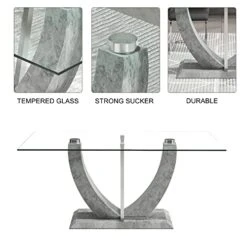 67" Glass Dining Room Table Set For 6,Big Modern Rectangular Tempered Glass Dining Table Top Thick 0.39",7 Piece Dining Table With 6 Pcs Leather Dining Chairs (Grey, One Table +6 Faux Leather Chair) -Amazon Store 41dzO6B7BBL