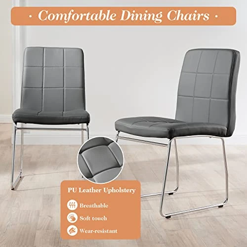 WENYU 3 Pieces Dining Table Set - Round Dining Room Table And Chairs Set, Modern Faux Leather Chairs Kitchen Table Set For Small Space Home Café Table Set- Gray 6 WENYU 3 Pieces Dining Table Set - Round Dining Room Table And Chairs Set, Modern Faux Leather Chairs Kitchen Table Set For Small Space Home Café Table Set- Gray - Image 4