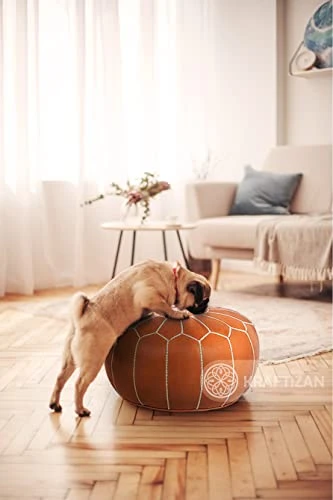 KRAFTIZAN Moroccan Leather Pouf Ottoman Foot Rest – Handmade Ottoman Leather Pouf – Genuine Leather Boho Round Ottoman Pouf Crafted By Moroccan Artisans – 21 X 13 Inch (Tan Brown, Unstuffed) 7 KRAFTIZAN Moroccan Leather Pouf Ottoman Foot Rest – Handmade Ottoman Leather Pouf – Genuine Leather Boho Round Ottoman Pouf Crafted By Moroccan Artisans – 21 X 13 Inch (Tan Brown, Unstuffed) - Image 5