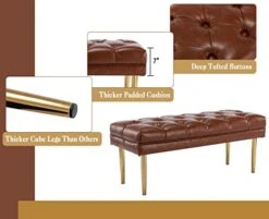 Guyou 42 In Tufted Leather End Of Bed Bench Gold Legs, Modern Vintage Entryway Ottoman Bench, Upholstered Foyer Bench With Gold Legs For Living Room Bedroom (Brown) -Amazon Store 41e3Vx84rnL