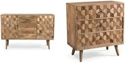 Great Deal Furniture Zona Mid-Century Modern Mango Wood 3 Drawer Sideboard With 2 Doors, Natural -Amazon Store 41eAoFEGCxL. AC