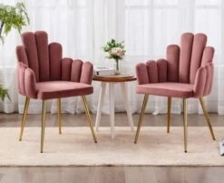 EALSON Velvet Dining Chairs Set Of 2 Comfy Upholstered Accent Arm Chairs With Mid Back Modern Finger Shape Vanity Chair With Gold Metal Legs For Living Room/Dining Room/Bedroom, Black -Amazon Store 41eBRQxsbAL. AC