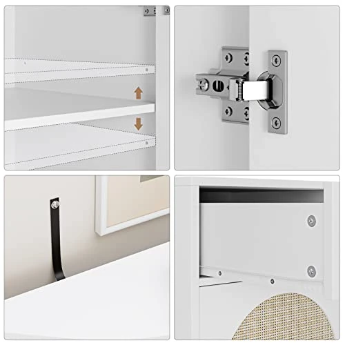 FOTOSOK Buffet Cabinet, Rattan Kitchen Cabinet With 3 Doors And 3 Drawers, Sideboard With Storage And Adjustable Shelves, Rattan Buffet Table For Kitchen Dining Room Living Room Hallway 6 FOTOSOK Buffet Cabinet, Rattan Kitchen Cabinet With 3 Doors And 3 Drawers, Sideboard With Storage And Adjustable Shelves, Rattan Buffet Table For Kitchen Dining Room Living Room Hallway - Image 4