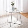 Round Glass Dining Room Table For 4, 35.1" Modern Tempered Glass Top, Sturdy Chrome Legs, Adjustable Foot Pads, Kitchen Table For Living Room, Dining Room,Tea,Home