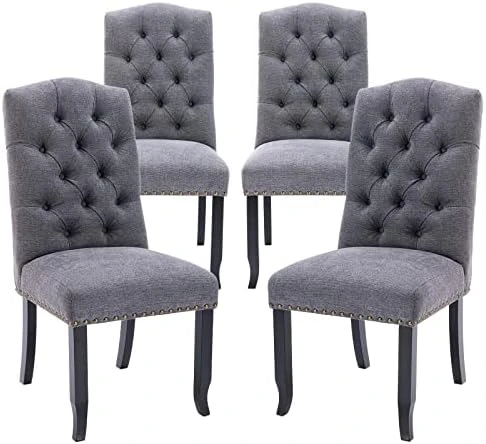 COLAMY Tufted Dining Chairs Set Of 6, Upholstered Parsons Dining Room Chairs, Fabric Kitchen Side Chair With Nailhead Trim And Wood Legs, Beige 7 COLAMY Tufted Dining Chairs Set Of 6, Upholstered Parsons Dining Room Chairs, Fabric Kitchen Side Chair With Nailhead Trim And Wood Legs, Beige - Image 5