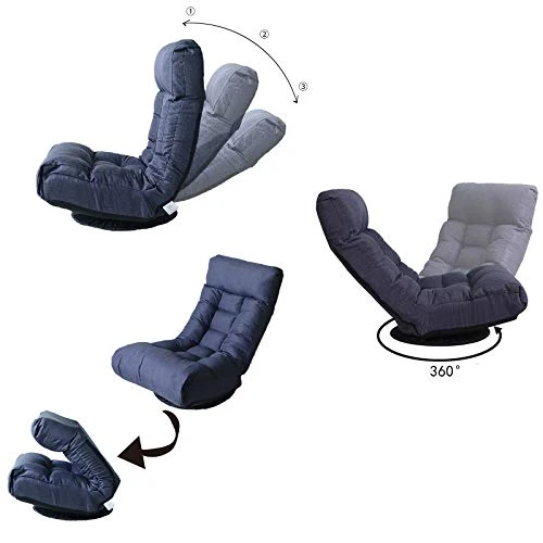 DEPOINTER Chaise Lounge Sofa, 360-Degree Swivel Chair Floor Gaming Chair Lazy Sofa, 3 Adjustable Positions, Foldable Recliner Sofa With Comfortable Backrest And Footrest For Home Office, Navy Blue 6 DEPOINTER Chaise Lounge Sofa, 360-Degree Swivel Chair Floor Gaming Chair Lazy Sofa, 3 Adjustable Positions, Foldable Recliner Sofa With Comfortable Backrest And Footrest For Home Office, Navy Blue - Image 4