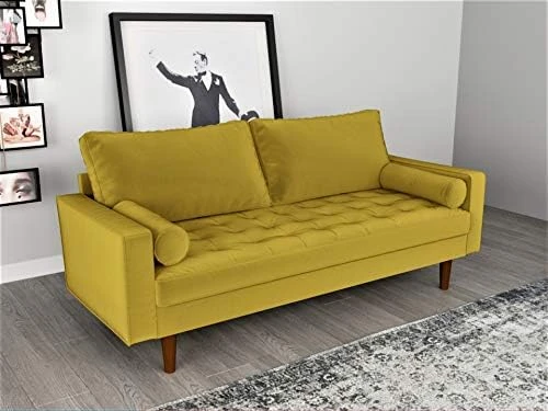 Container Furniture Direct S5459 Mid Century Modern Velvet Upholstered Tufted Living Room Sofa, 69.68" Goldenrod 10 Container Furniture Direct S5459 Mid Century Modern Velvet Upholstered Tufted Living Room Sofa, 69.68" Goldenrod - Image 8