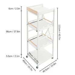 TFCFL Kitchen Bakers Rack, 4 Tiers Kitchen Utility Storage Shelf Rack With Wheels, Adjustable Height, Freestanding Rolling Organizer 220LBS Capacity (White) -Amazon Store 41ePNtSLhDL