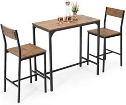 Giantex 3 Piece Pub Table Set, Bar Table And Chairs Set Of 2, Kitchen Counter Height Bistro Dinette Hightop Dining Table Set For Small Space Apartment Breakfast Nook Restaurant, Rustic Brown -Amazon Store 41eQkC9OqeL. AC