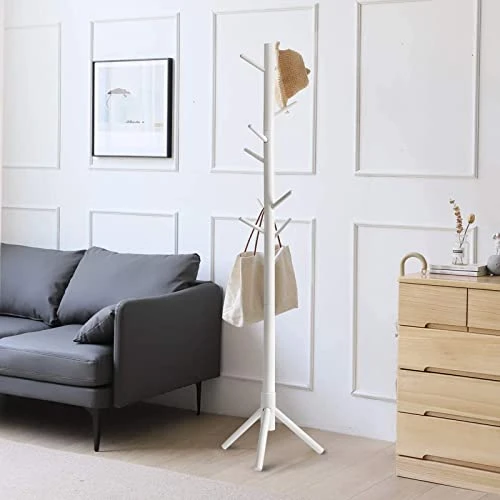 Coat Rack Freestanding Coat Rack Adjustable Wood Coat Tree With 8 Hooks Easy To Assemble Coat Hanger Stand For For Bags, Clothes, Umbrellas, Hats, In Home And Office (White)… 6 Coat Rack Freestanding Coat Rack Adjustable Wood Coat Tree With 8 Hooks Easy To Assemble Coat Hanger Stand For For Bags, Clothes, Umbrellas, Hats, In Home And Office (White)… - Image 4