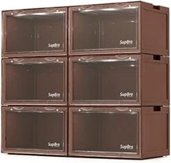 SupBro Led Collection Crate - Voice Control - Easy Access Storage Shoes Box, Stackable Shoe Storage With Clear Plastic Door For Sneakers - (11.2 X 14.9 X 8.8 Inch (2pack), White) -Amazon Store 41eW7ldA78L. AC