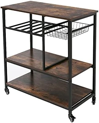 AZL1 Life Concept Rack Utility Microwave Oven Stand Workstation Shelf, 23.7inch Movable 3 Tier Kitchen Cart,Light Walnut 11 AZL1 Life Concept Rack Utility Microwave Oven Stand Workstation Shelf, 23.7inch Movable 3 Tier Kitchen Cart,Light Walnut - Image 9