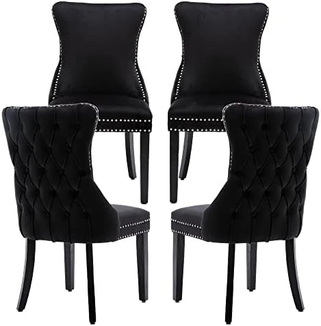 KCC Velvet Dining Chairs Set Of 4, Tufted Upholstered Wingback High-end Dining Kitchen Chair With Nailhead Solid Wood Legs, Contemporary Nikki Collection Modern Style, Beige 10 KCC Velvet Dining Chairs Set Of 4, Tufted Upholstered Wingback High-end Dining Kitchen Chair With Nailhead Solid Wood Legs, Contemporary Nikki Collection Modern Style, Beige - Image 8