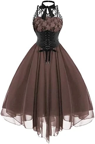 Women’s Gothic Steampunk Dress 2023 Vintage Goth Punk Spaghetti Strap Dress Retro Empire Waist Dress 1950s Dresses 10 Women’s Gothic Steampunk Dress 2023 Vintage Goth Punk Spaghetti Strap Dress Retro Empire Waist Dress 1950s Dresses - Image 8