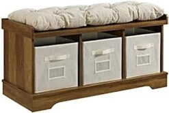 Walker Edison Modern Farmhouse Entryway Shoe Storage Bench Totes Upholstered Cushion Hallway Organizer, 42 Inch, Grey Wash & Farmhouse Square Side Accent Table Set, 18 Inch, Grey Wash -Amazon Store 41el5FOuvuL. AC