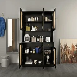 Wirrtory 71” Rattan Freestanding Kitchen Pantry Storage Cabinet, Buffet Cupboards Sideboard Modern Hutch Cabinet with 6 Doors & Drawer For Kitchen Living Room (Black) 15 Wirrtory 71” Rattan Freestanding Kitchen Pantry Storage Cabinet, Buffet Cupboards Sideboard Modern Hutch Cabinet with 6 Doors & Drawer For Kitchen Living Room (Black) -Amazon Store 41elGsKgtjL