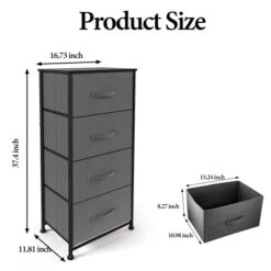 Sehloran 4 Drawer Dresser For Bedroom, Dessers Storage Tower, Chests Of Drawers, Removable Tall Fabric Bins, Dresser Organizers Unit For Hallway, Entryway, Closets, Wood Top, Gray -Amazon Store 41elPkVDHAL