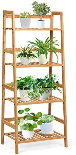GRAFFY 4-Tier Ladder Shelf Plant Stand, Bamboo Ladder-Shaped Bookcase Storage Shelves, Multifunctional Display Rack, Plant Stand Flower Pots Holder For Living Room/Bathroom/Bedroom (Natural) 10 GRAFFY 4-Tier Ladder Shelf Plant Stand, Bamboo Ladder-Shaped Bookcase Storage Shelves, Multifunctional Display Rack, Plant Stand Flower Pots Holder For Living Room/Bathroom/Bedroom (Natural) - Image 8
