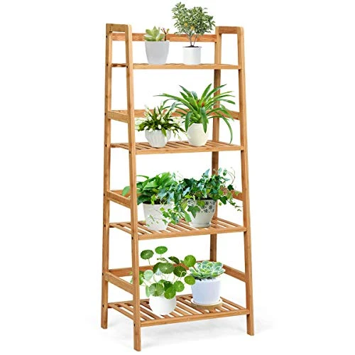 GRAFFY 4-Tier Ladder Shelf Plant Stand, Bamboo Ladder-Shaped Bookcase Storage Shelves, Multifunctional Display Rack, Plant Stand Flower Pots Holder For Living Room/Bathroom/Bedroom (Natural) 3 GRAFFY 4-Tier Ladder Shelf Plant Stand, Bamboo Ladder-Shaped Bookcase Storage Shelves, Multifunctional Display Rack, Plant Stand Flower Pots Holder For Living Room/Bathroom/Bedroom (Natural)