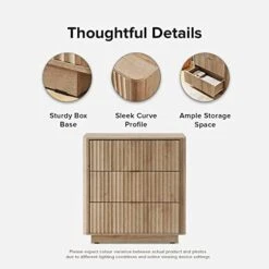 Mopio Brooklyn Mid-Century Modern Dresser/Credenza, Waveform Panel With Sleek Curved Profile With Aluminum Handle 3-Drawers For Bedroom/Living Room, Sturdy Anti-Tipping Base (Golden Oak, Dresser) -Amazon Store 41enuBrX4EL