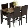Recaceik Dining Table Set For 4, Kitchen Table And Chairs For 4, Faux Marble Kitchen Table Set With 4 Upholstered PU Leather Chairs, Dining Room Table Set For Kitchen Dining Room (Brown)