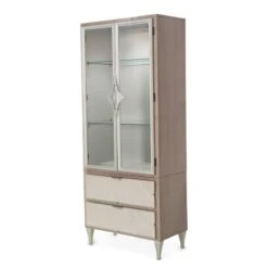 Michael Amini Camden Court Wood & Glass Display Cabinet In Ivory Pearl & Taupe
