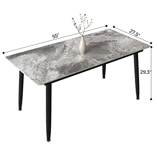 Dining Table 55" Rectangular Grey Kitchen Table With Sintered Stone Table Top And Metal Legs Modern Dinner Table For Dining Room 3 Dining Table 55" Rectangular Grey Kitchen Table With Sintered Stone Table Top And Metal Legs Modern Dinner Table For Dining Room