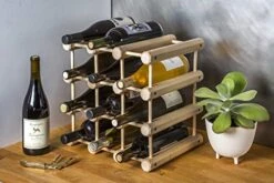 J.K. Adams Wood Stackable Modular Wine Rack Storage Holder With Natural Pins, 12 Bottle, Ash