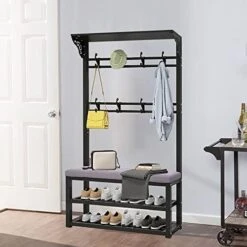 Hall Tree With Shoe Bench For Entryway, 3-in-1 Coat Rack Stand With Hooks Metal Frame Coat Rack With Shoe Storage For Hallway Farmhouse Bedroom Easy To Assemble, 80/100X33X172 Cm -Amazon Store 41evOwAJuUL. AC 1