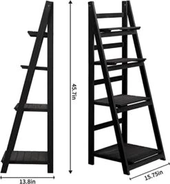 ECOMEX Ladder Shelf Bookcase,4-Tier Leaning Ladder Bookshelf,Industrial Bathroom Shelf, Multifunction Standing Organizer Shelf For Living Room,Home Office And Kitchen(Black) -Amazon Store 41ezU70gqyL