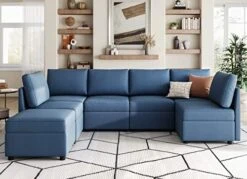 LINSY HOME Modular Sectional Sofa, U Shape Oversized Sofa Couch With Storage, Memory Foam, Modular Sectionals With Ottomans, 7 Seat Living Room Furniture Sofa Sets With Chaise, Blue -Amazon Store 41f1SWZC05L. AC