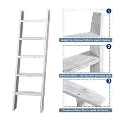 Natsukage Blanket Ladder Rustic Wooden Ladder Farmhouse Blanket Ladder Decorative Ladder Shelf For Living Room Bathroom Bedroom Wall Leaning Ladder Shelf Stand (63" X 22", Whitewashed) -Amazon Store 41f2Tp0rNZL