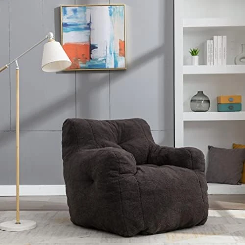 Soft Tufted Bean Bag Chairs For Adults, Medium Teddy Fabric Bean Bags With Arms, Ivory 9 Soft Tufted Bean Bag Chairs For Adults, Medium Teddy Fabric Bean Bags With Arms, Ivory - Image 7