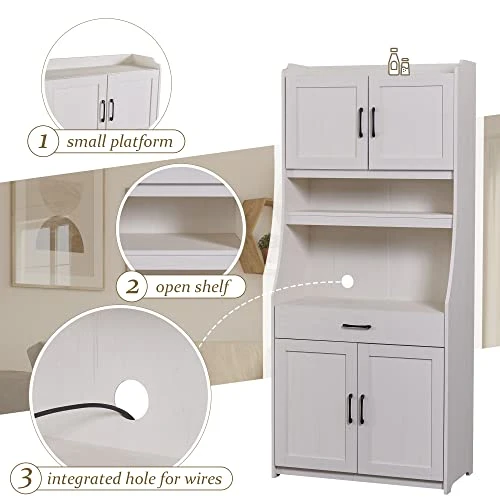 Merax Modern Kitchen Pantry, Storage Cabinet With Open Shelf, Drawer And 2 Cabinet With Adjustable Shelves, Antique White, 71.3" Height 6 Merax Modern Kitchen Pantry, Storage Cabinet With Open Shelf, Drawer And 2 Cabinet With Adjustable Shelves, Antique White, 71.3" Height - Image 4