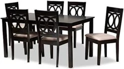Baxton Studio Barret Dining Set And Dining Set Grey Fabric Upholstered Espresso Brown Finished Wood 7-Piece Dining Set -Amazon Store 41f4aMN3qfL. AC