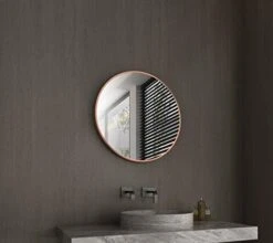 Talos Noble Design Round Mirror With Copper-Coloured Aluminium Frame, Ø 60 Cm