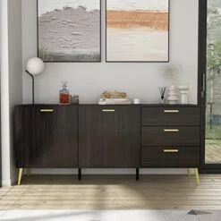 AIEGLE Sideboard Buffet Cabinet With 3 Drawers & 2 Doors, Kitchen Buffet Storage Cabinet Entryway Cupboard With Gold Metal Legs, Black (47.2" L X 15.7" W X 29.3" H) 20 AIEGLE Sideboard Buffet Cabinet With 3 Drawers & 2 Doors, Kitchen Buffet Storage Cabinet Entryway Cupboard With Gold Metal Legs, Black (47.2" L X 15.7" W X 29.3" H) -Amazon Store 41f9FShkq8L. AC 1