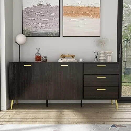 AIEGLE Sideboard Buffet Cabinet With 3 Drawers & 2 Doors, Kitchen Buffet Storage Cabinet Entryway Cupboard With Gold Metal Legs, Black (47.2" L X 15.7" W X 29.3" H) 11 AIEGLE Sideboard Buffet Cabinet With 3 Drawers & 2 Doors, Kitchen Buffet Storage Cabinet Entryway Cupboard With Gold Metal Legs, Black (47.2" L X 15.7" W X 29.3" H) - Image 9