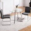 WENYU 3 Pieces Dining Table Set - Round Dining Room Table And Chairs Set, Modern Faux Leather Chairs Kitchen Table Set For Small Space Home Café Table Set- Gray -Amazon Store 41fItWhSaGL