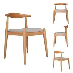 Koreyosh Mid-Century Modern Dining Chairs Set Of 4 With Solid Beech Wood Faux Leather Seat And Curved Backrest Low-Back Side Dining Chairs