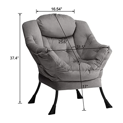 AcozyHom Modern Large Cotton Fabric Lazy Chair,Accent Contemporary Lounge Chair, Single Steel Frame Leisure Sofa Chair With Armrests And A Side Pocket, Smoky Grey 5 AcozyHom Modern Large Cotton Fabric Lazy Chair,Accent Contemporary Lounge Chair, Single Steel Frame Leisure Sofa Chair With Armrests And A Side Pocket, Smoky Grey - Image 3