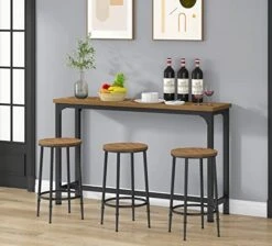 HOMYSHOPY Bar Table Set For 3, 4 Piece Dining Table Set With 3 Stools, Counter Height Kitchen Table Set With 3 Chairs For Breakfast Nook, Living Room And Apartment (Brown) -Amazon Store 41fbHikQpJL