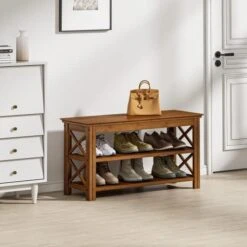 Bamworld Entryway Bench 5 Tier Wooden Storage Benches Rustic Solid Wood Shoe Rack (X-Brown,23.6") -Amazon Store 41fboldf44L. AC