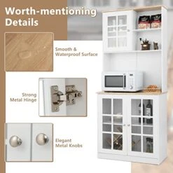 CHEFJOY Kitchen Pantry Storage Cabinet, 72” Kitchen Buffet Hutch With Open Countertop, Adjustable Shelf & Tempered Glass Doors, Tall Standing Storage Cupboard For Kitchen & Dinning Room, White -Amazon Store 41feaiNAL7L