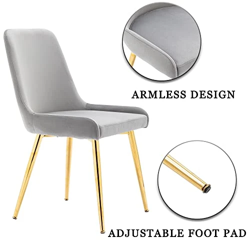Kmax Velvet Dinning Chairs Mid Century Modern Side Chairs With Golden Legs For Kitchen & Dining Room Guest Room Restaurant, Set Of 2- Grey 6 Kmax Velvet Dinning Chairs Mid Century Modern Side Chairs With Golden Legs For Kitchen & Dining Room Guest Room Restaurant, Set Of 2- Grey - Image 4