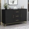 AIEGLE Sideboard Buffet Cabinet With 3 Drawers & 2 Doors, Kitchen Buffet Storage Cabinet Entryway Cupboard With Gold Metal Legs, Black (47.2" L X 15.7" W X 29.3" H)