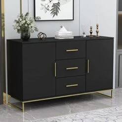 AIEGLE Sideboard Buffet Cabinet With 3 Drawers & 2 Doors, Kitchen Buffet Storage Cabinet Entryway Cupboard With Gold Metal Legs, Black (47.2" L X 15.7" W X 29.3" H) 19 AIEGLE Sideboard Buffet Cabinet With 3 Drawers & 2 Doors, Kitchen Buffet Storage Cabinet Entryway Cupboard With Gold Metal Legs, Black (47.2" L X 15.7" W X 29.3" H) -Amazon Store 41flmzGfBYL. AC 1